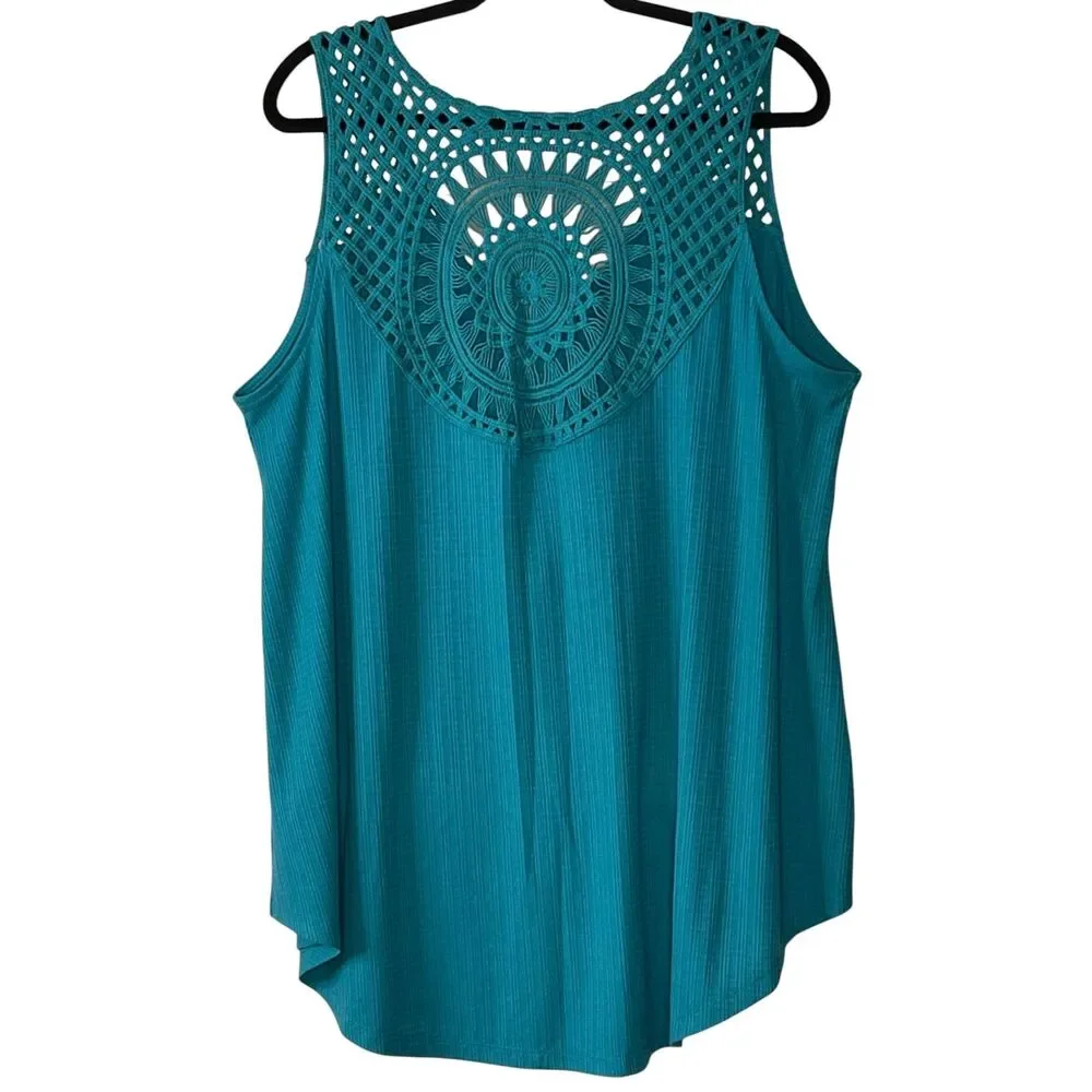 Torrid Textured Jersey V-Neck Crochet Swing Tank Top Biscay Bay Blue Size 2 NWT - Picture 5 of 10